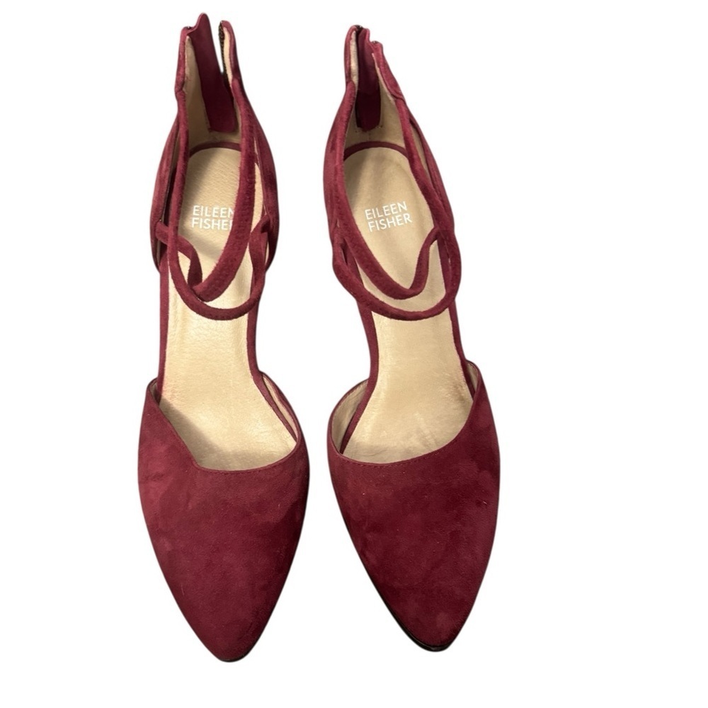 Eileen Fisher Tilda Red Suede Leather Stacked Heel Pump Shoes Size 9 - Picture 2 of 4